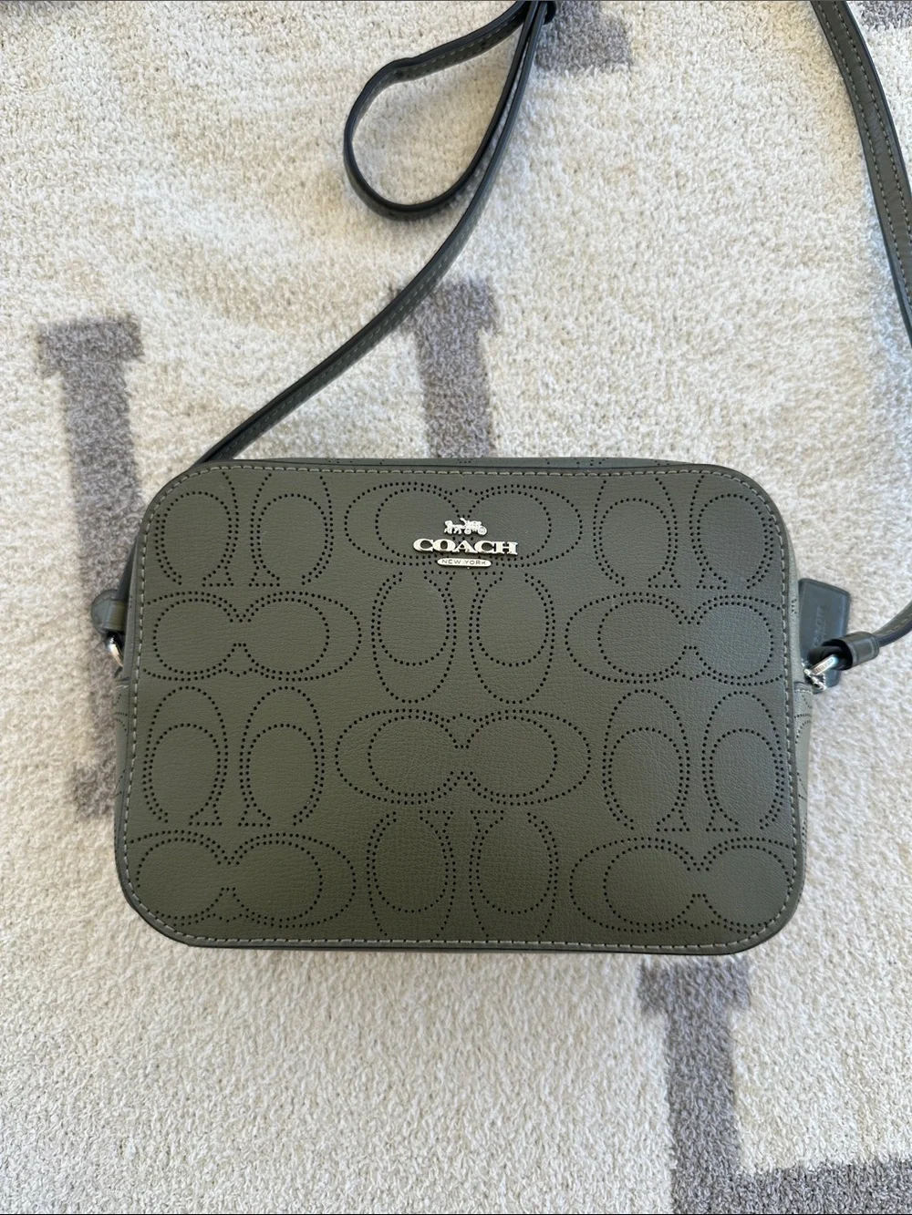 COACH Olive Green Perforated Signature Crossbody Bag